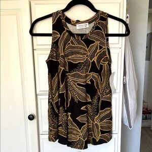 NWT always a.line Black and Gold Leaf Print Tank Top